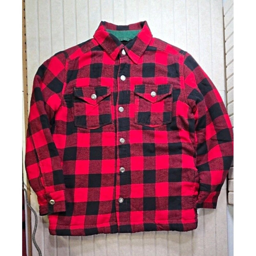 Tommy Bahama Kid’s Red/Black Plaid Lined Snap-Front Shirt Jacket Pockets 10/12
